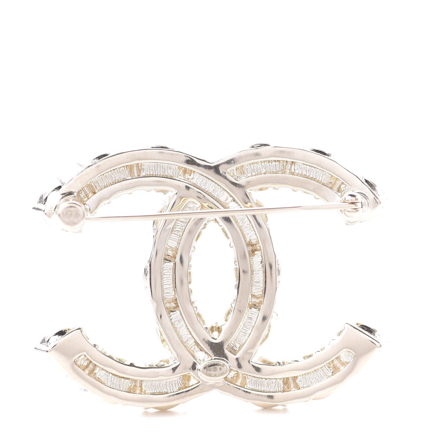 Chanel Crystal Pearl CC Dazzling Domino Brooch Gold Black 3 of 5