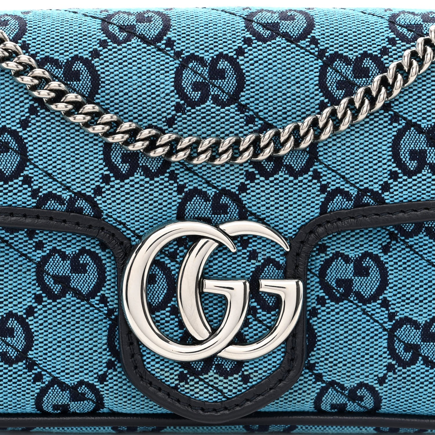Gucci Monogram Multicolor Matelasse Diagonal Super Mini GG Marmont Shoulder Bag Light Blue 8 of 10