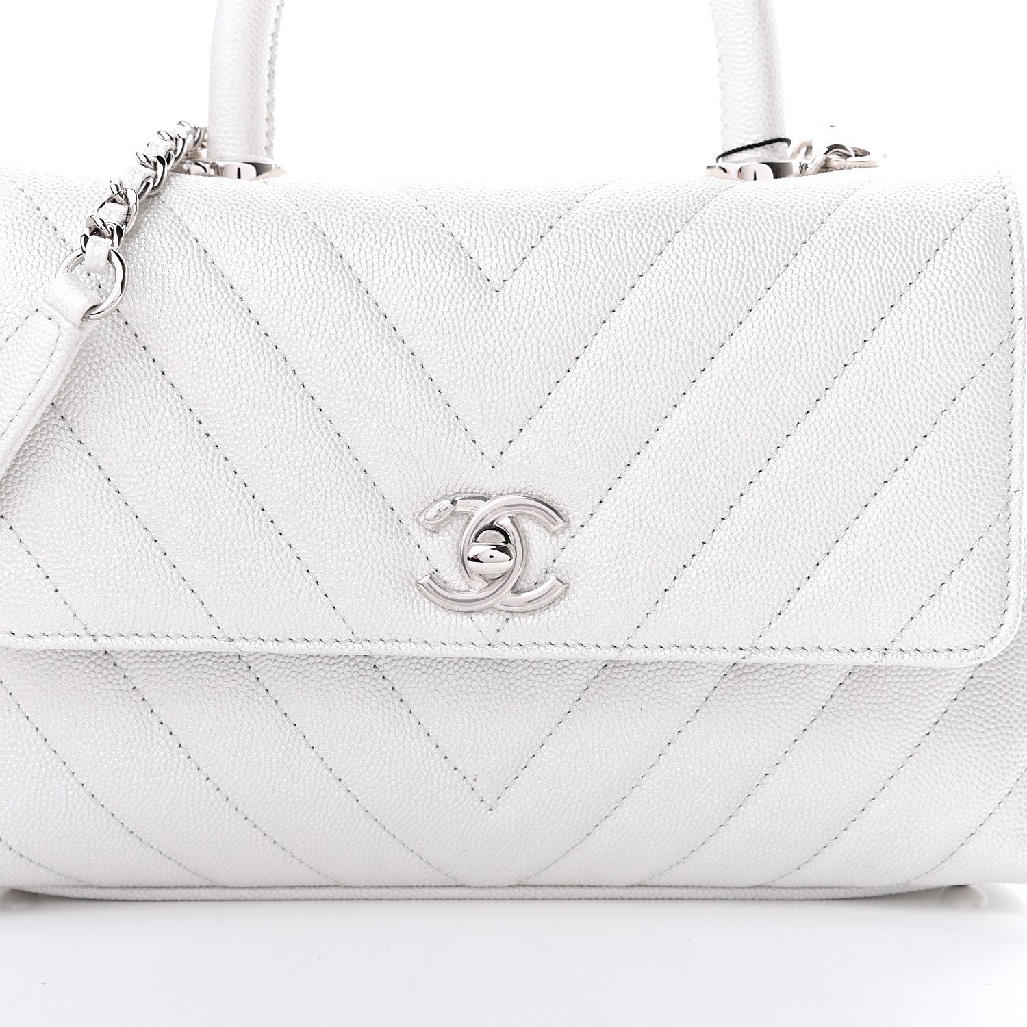 Chanel Iridescent Caviar Chevron Quilted Mini Coco Handle Flap White 7 of 10