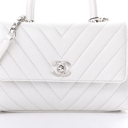 Chanel Iridescent Caviar Chevron Quilted Mini Coco Handle Flap White 7 of 10