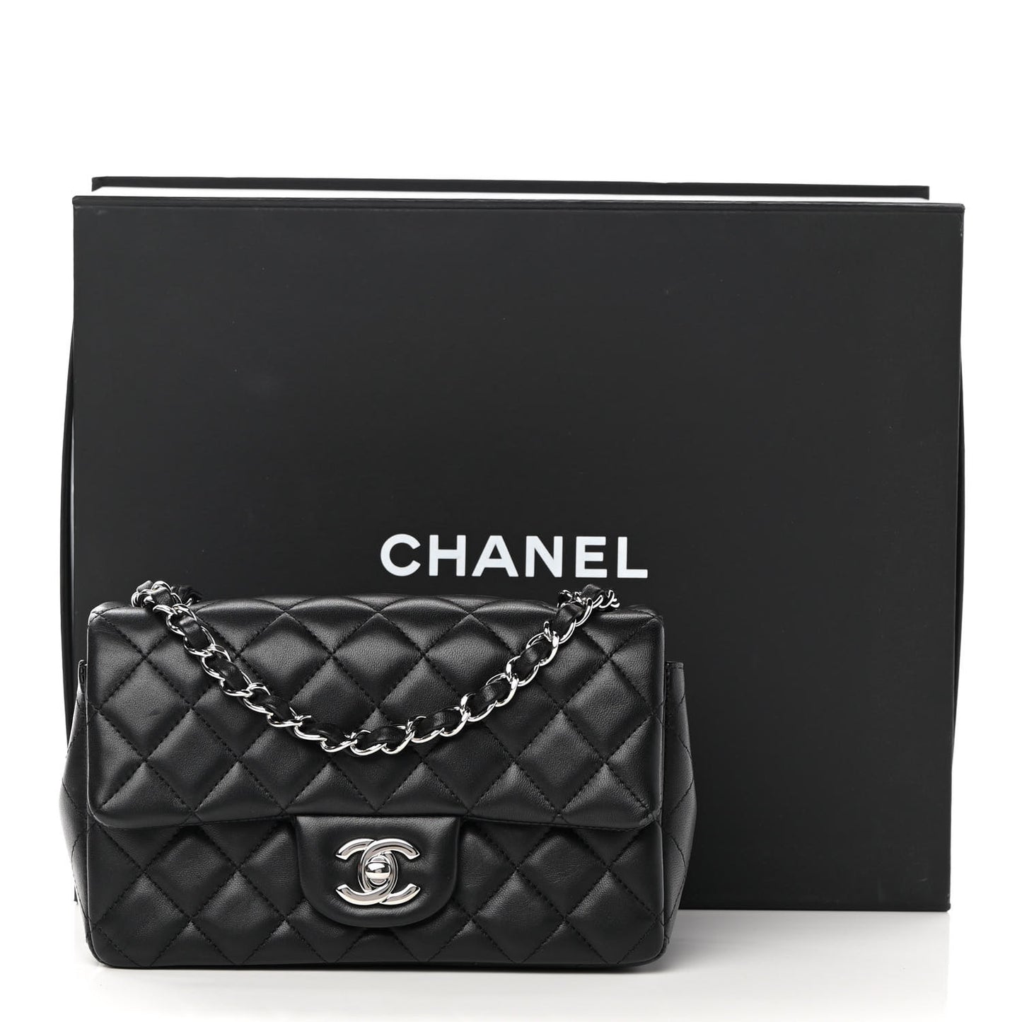 Lambskin Quilted Mini Rectangular Flap Black