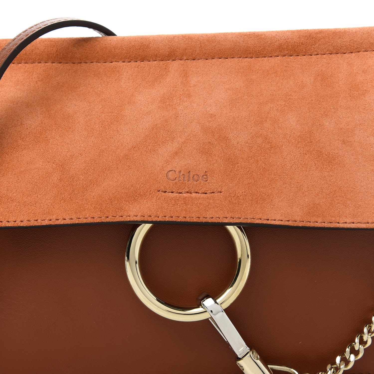Chloe Calfskin Suede Mini Chain Faye Shoulder Bag Tobacco 10 of 10