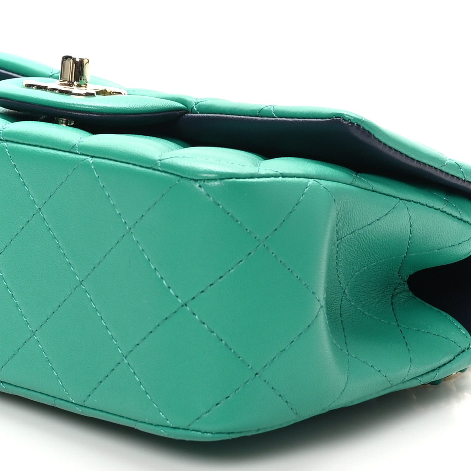 Chanel Lambskin Quilted Bi-Color Mini Top Handle Rectangular Flap Green Dark Blue 10 of 10