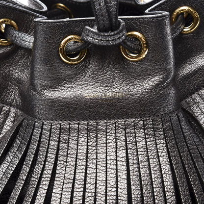 Saint Laurent Metallic Goatskin Small Emmanuelle Fringe Bucket Bag Pewter 13 of 13