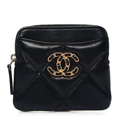 Chanel Lambskin Quilted Chanel 19 Zip Card Holder Wallet Black 1 of 9