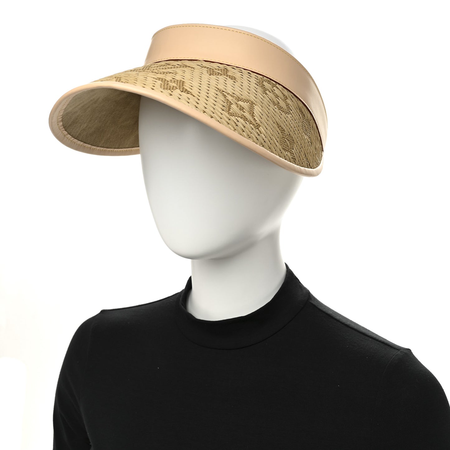 Calfskin Raffia Monogram Strawgram Visor Natural