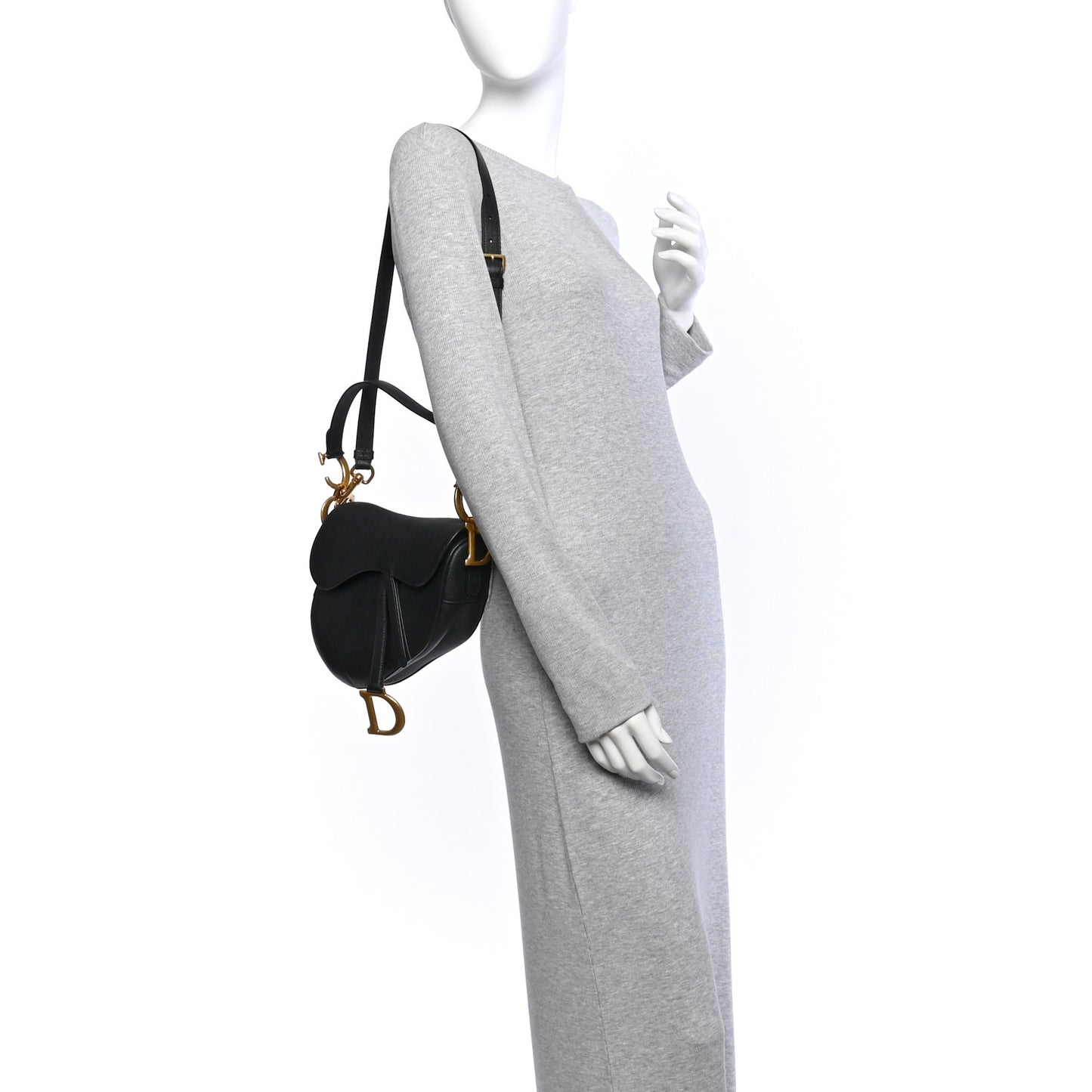 Grained Calfskin Saddle Bag With Strap Black