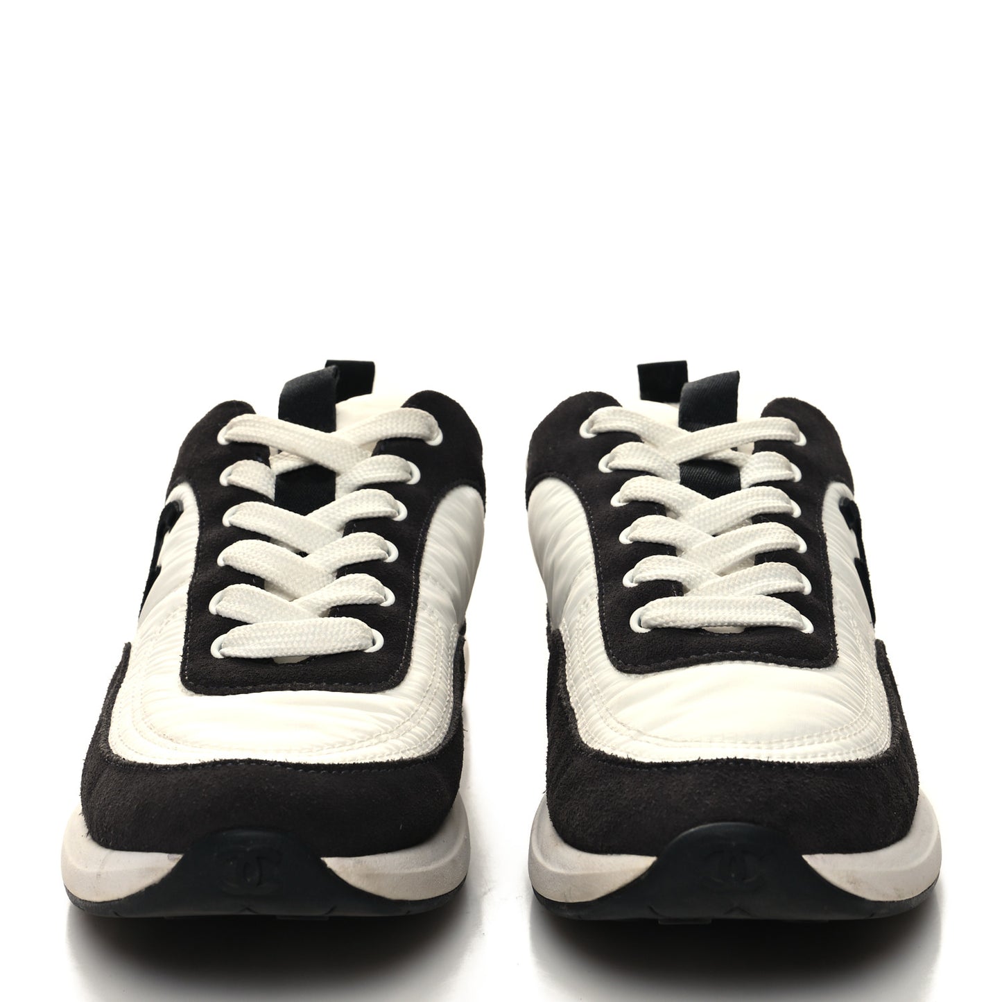 Nylon Suede Calfskin CC Sneakers 37.5 White Black