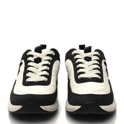 Chanel Nylon Suede Calfskin CC Sneakers 37.5 White Black 2 of 8