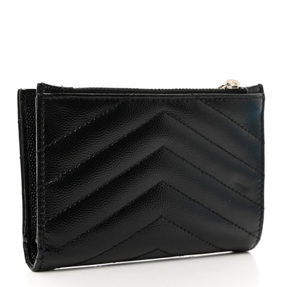 Saint Laurent Grain De Poudre Matelasse Chevron Monogram Zipped Two-Part Wallet Black 3 of 8