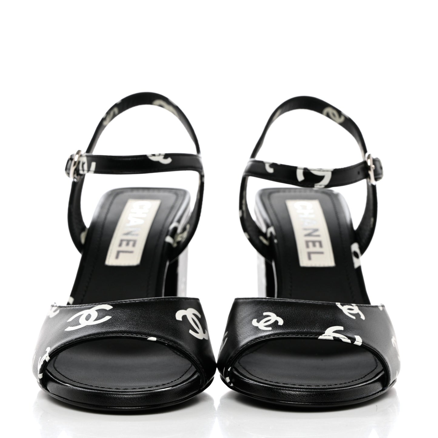 Printed Lambskin CC Sandals 37.5 Black White