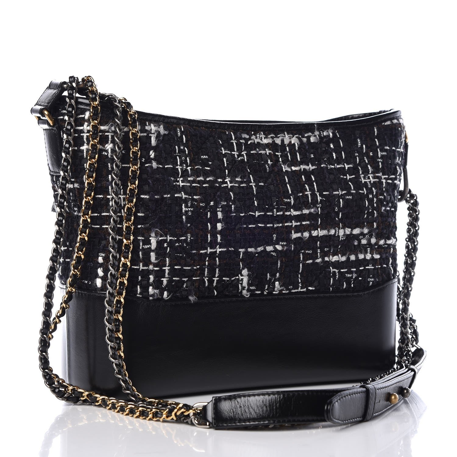 Chanel Tweed Calfskin Quilted Medium Gabrielle Hobo Black White 4 of 8