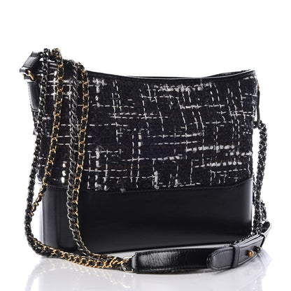 Chanel Tweed Calfskin Quilted Medium Gabrielle Hobo Black White 4 of 8