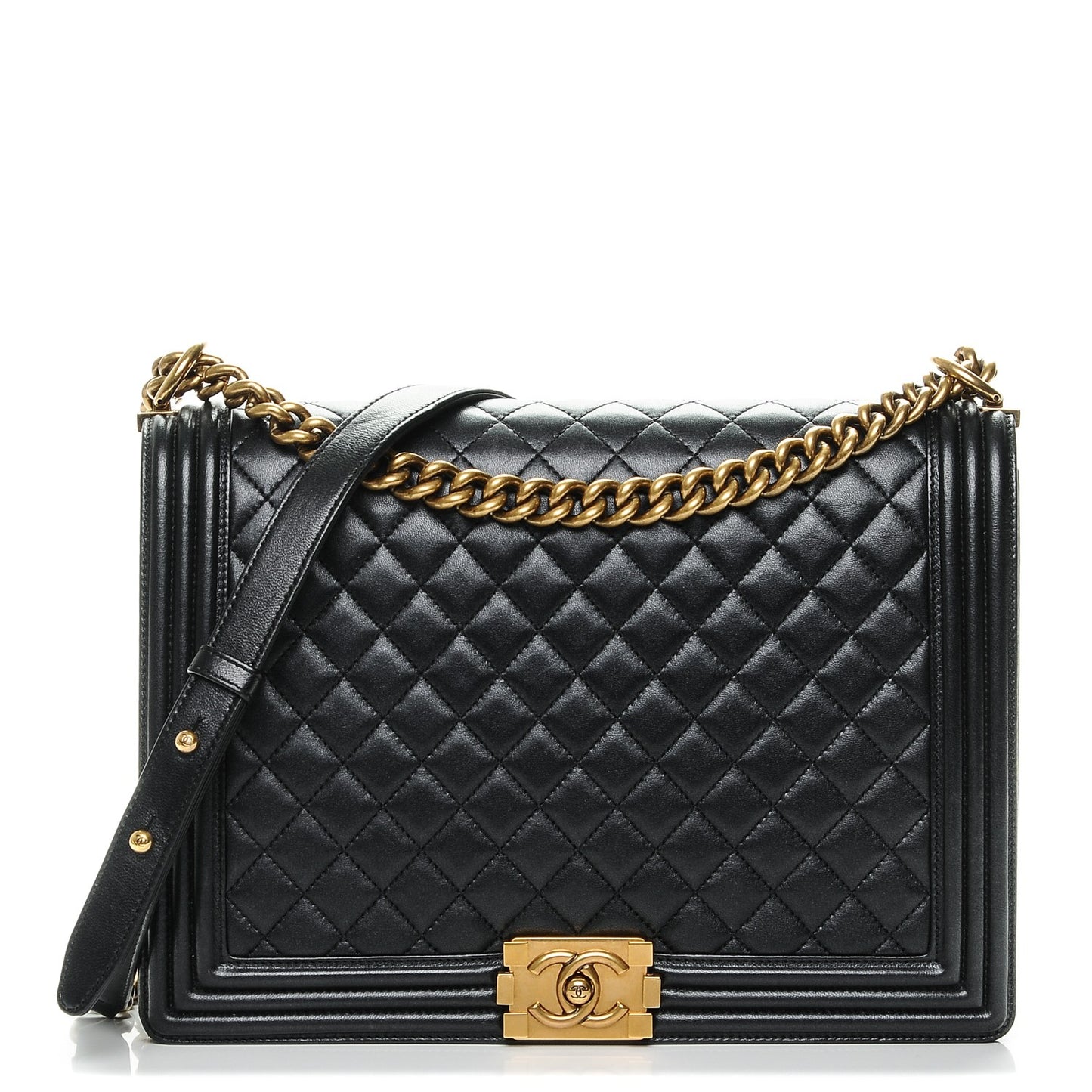 Metallic Calfskin Quilted Large Boy Flap Black