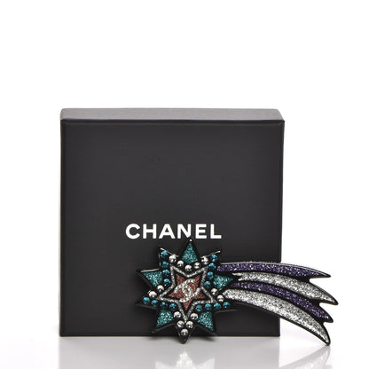 Chanel Glitter Resin CC Shooting Star Brooch Black Purple Green 5 of 5