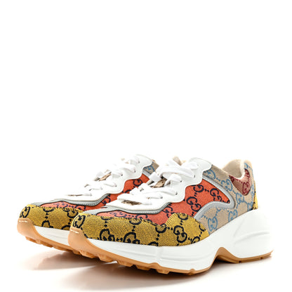 Gucci Monogram Multicolor Demetra Womens Rhyton Sneakers 37.5 Yellow Blue Great White Tabasco 3 of 9