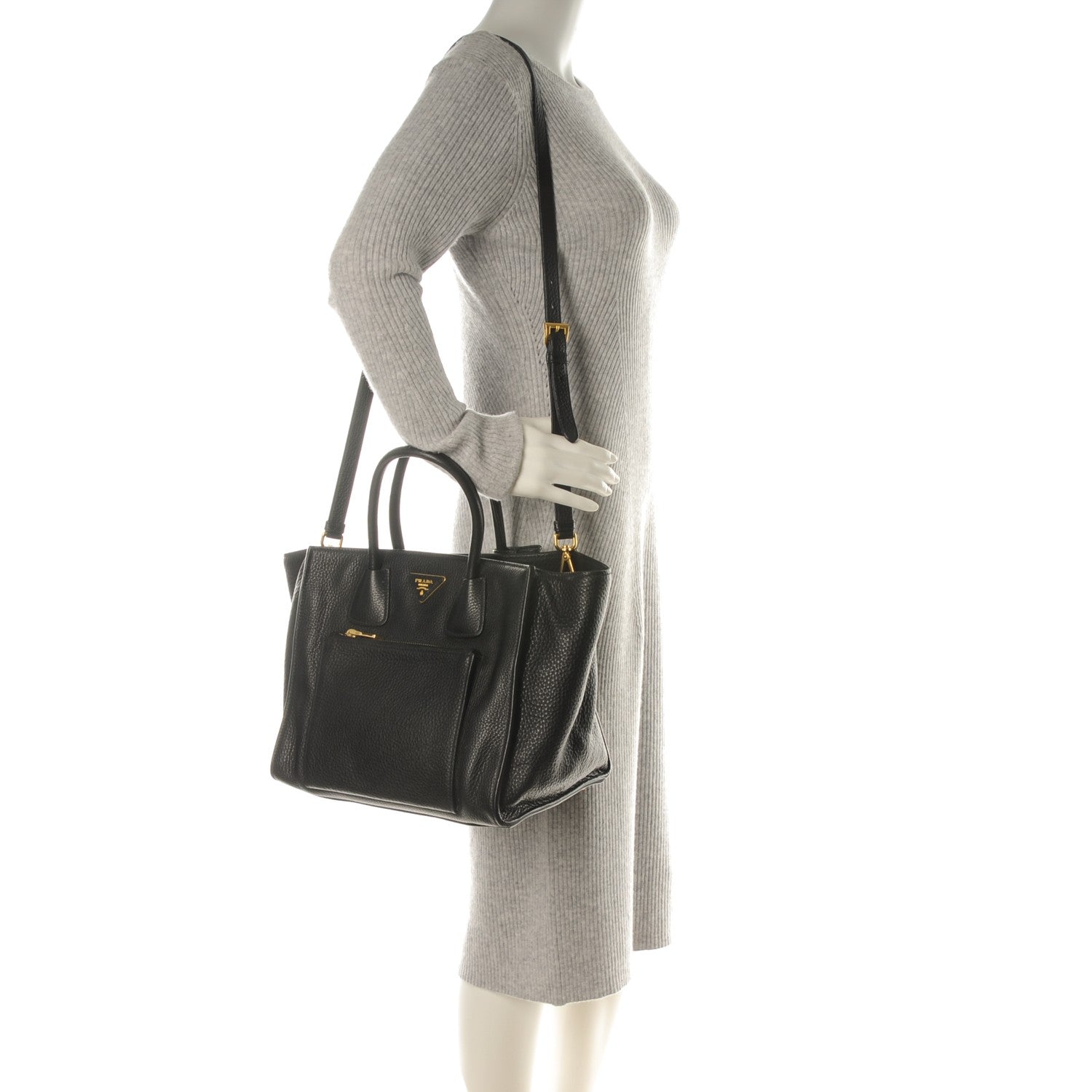 Prada Vitello Daino Twin Pocket Tote Black 2 of 9