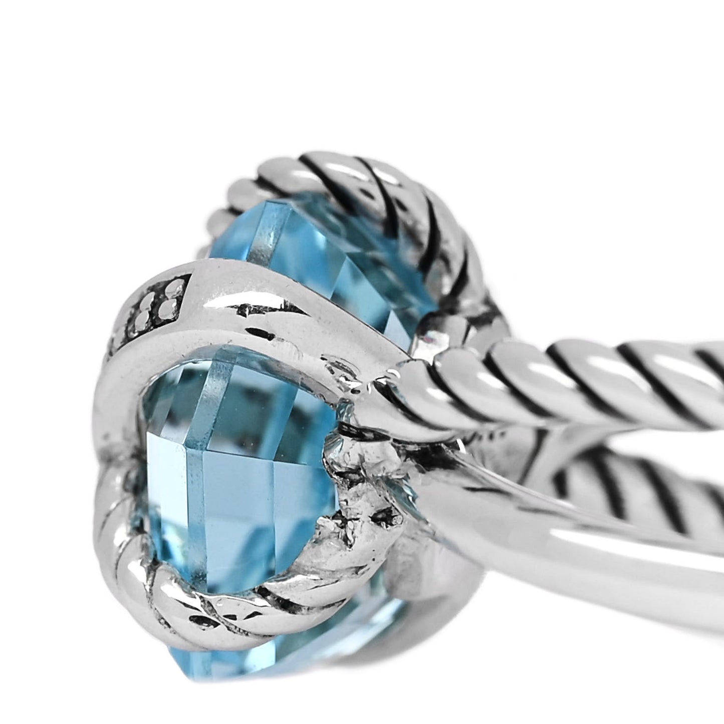 Sterling Silver Diamond Blue Topaz 10mm Cable Wrap Ring 48 4.5