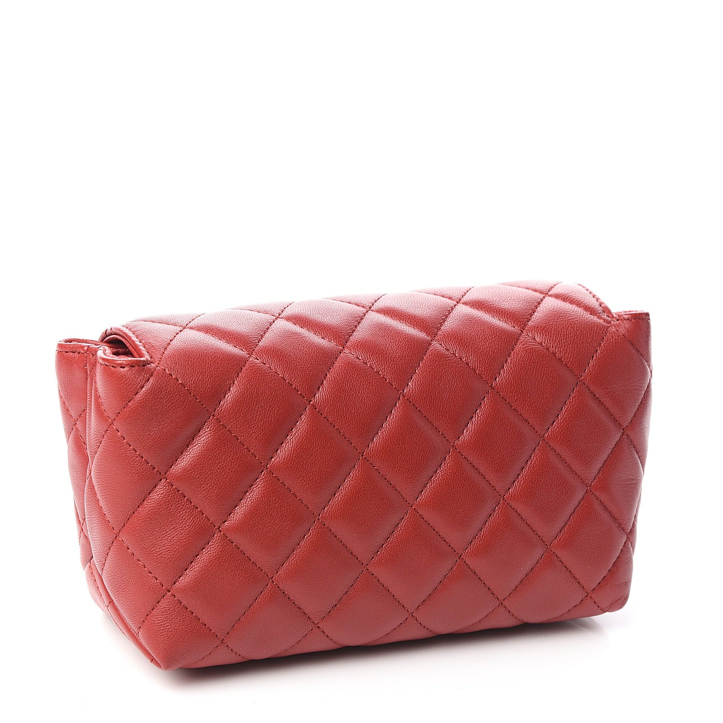 Lambskin Quilted Flap Cosmetic Case Red