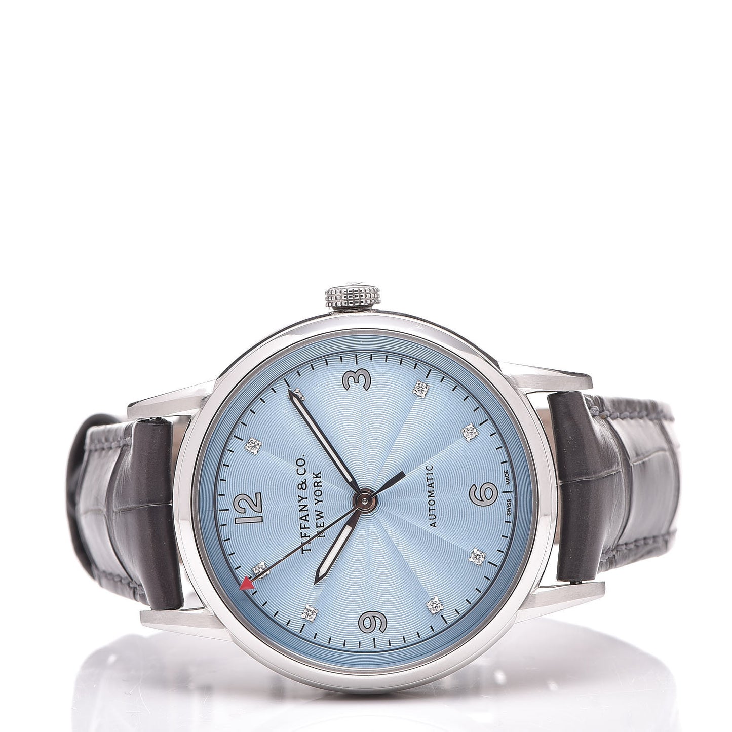 Stainless Steel Alligator Diamond 34mm CT60 3-Hand Automatic Watch Ice Blue
