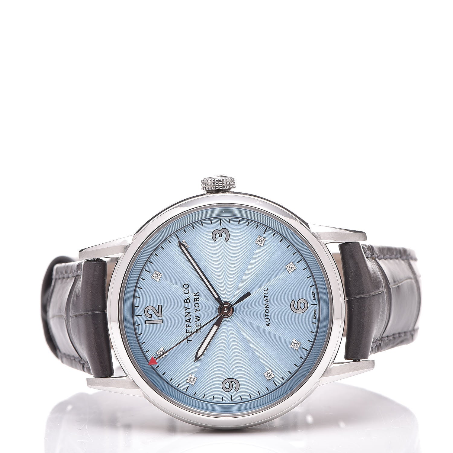 Tiffany Stainless Steel Alligator Diamond 34mm CT60 3-Hand Automatic Watch Ice Blue 3 of 9