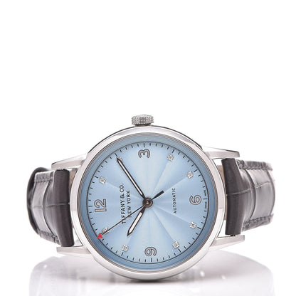 Tiffany Stainless Steel Alligator Diamond 34mm CT60 3-Hand Automatic Watch Ice Blue 3 of 9