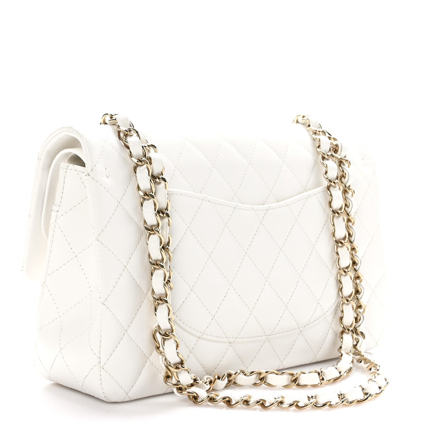 Caviar Quilted Medium Double Flap White