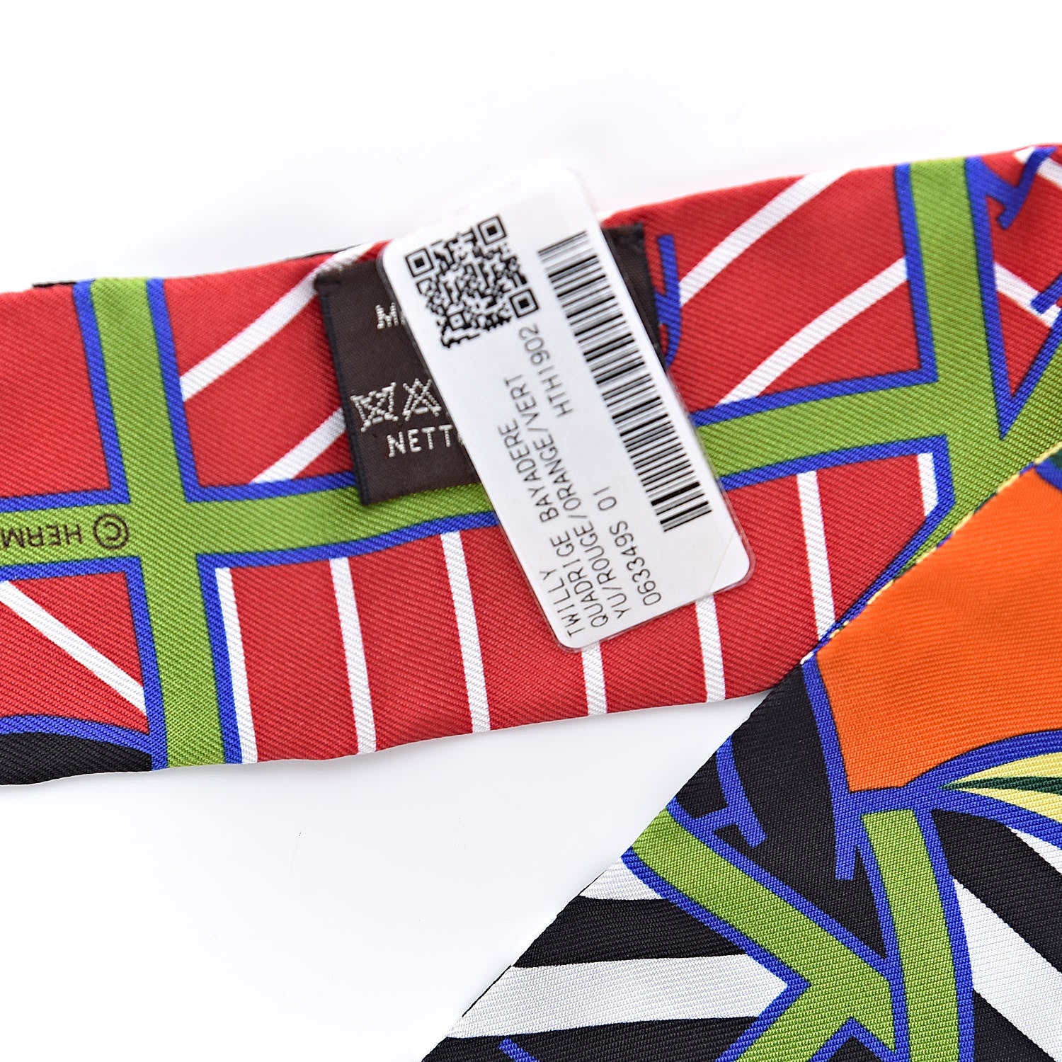 Hermes Silk Quadrige Twilly Rouge Orange Vert 4 of 5
