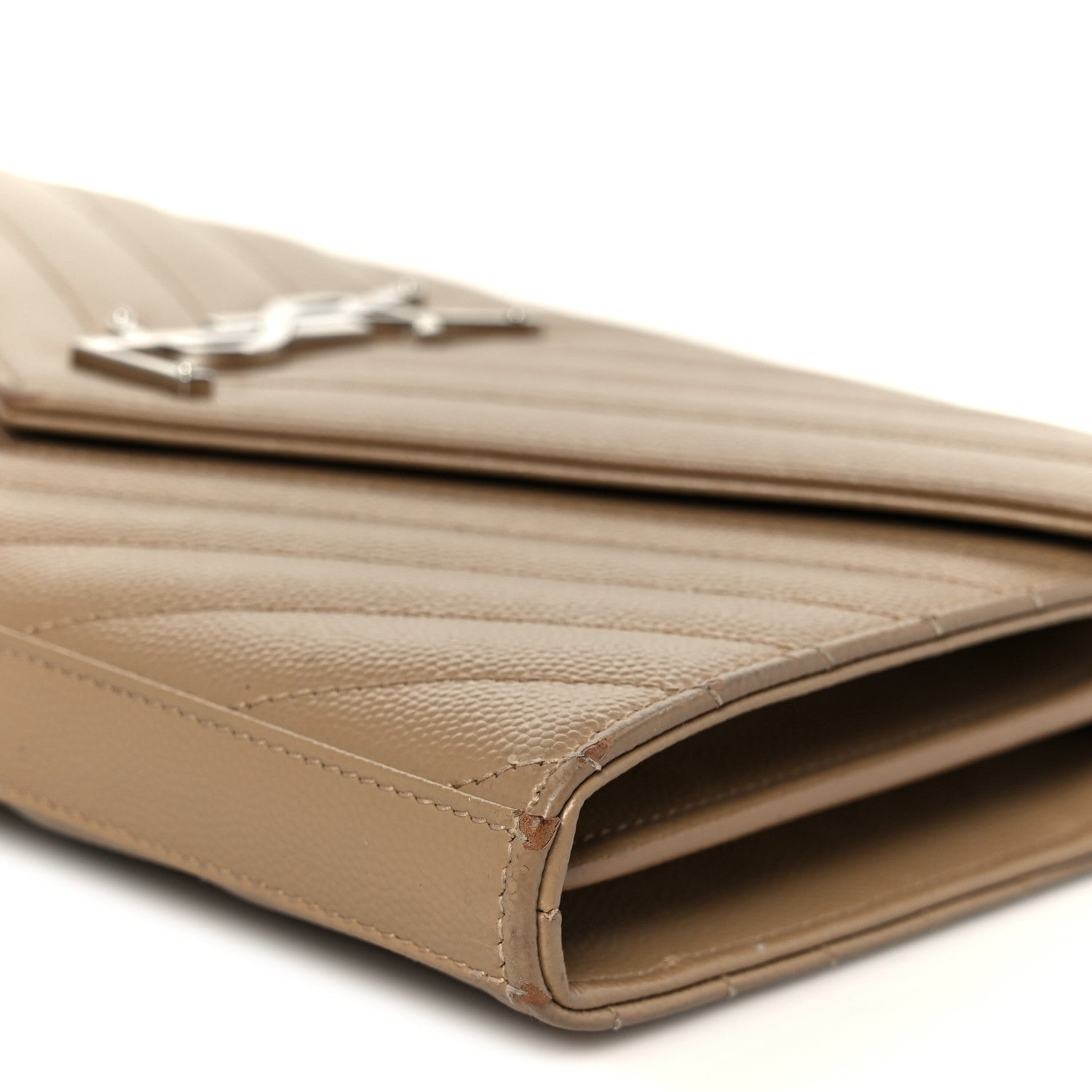 Saint Laurent Grain De Poudre Matelasse Chevron Monogram Chain Wallet Taupe 11 of 11