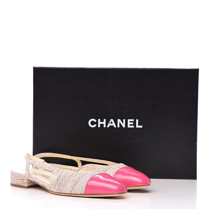 Chanel Tweed Patent Cap Toe CC Slingback Flat 36.5 Pink White 12 of 12