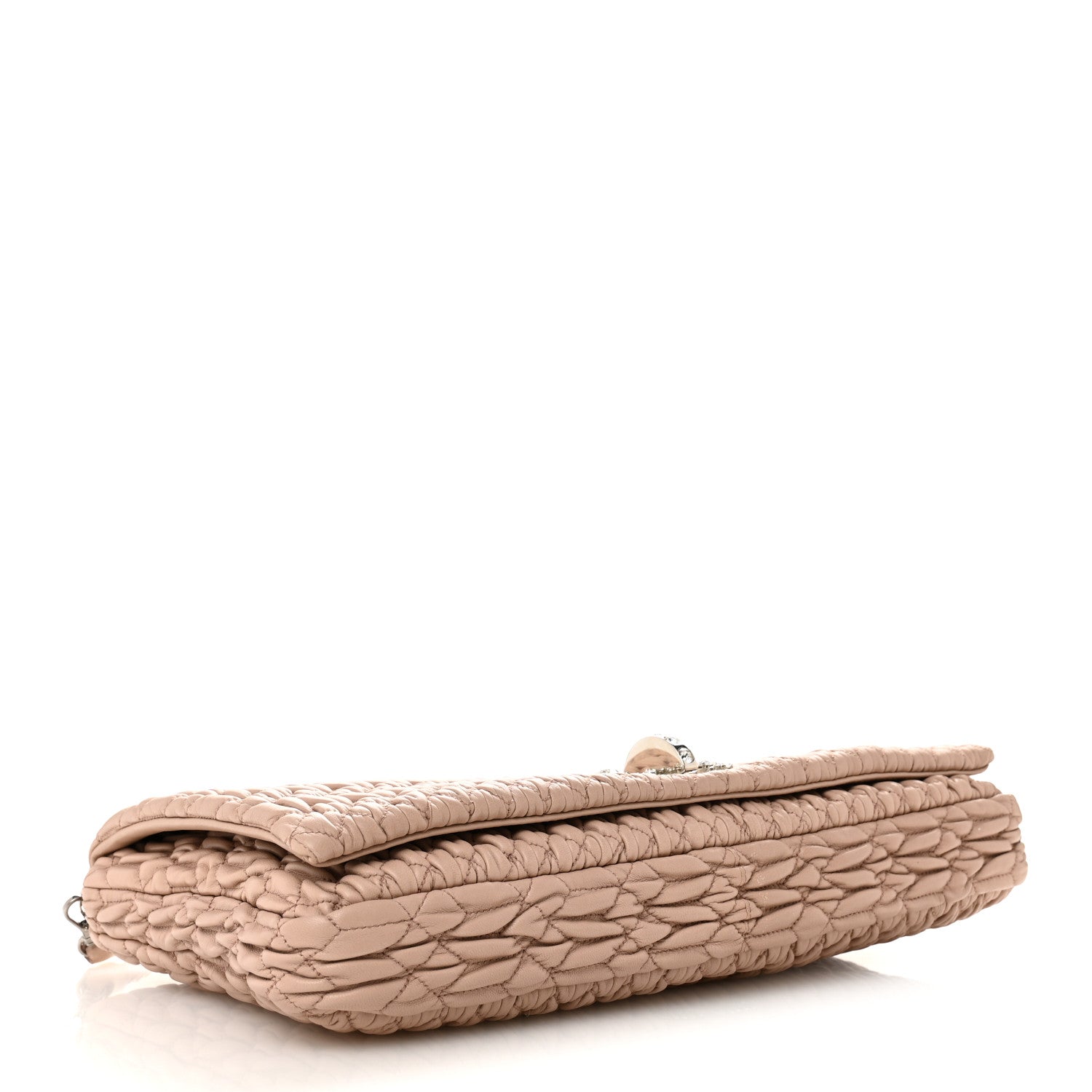 Miu Miu Nappa Matelasse Crystal Flap Clutch Cammeo 4 of 11