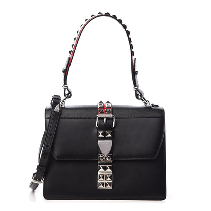 Prada Saffiano City Calfskin Studded Elektra Shoulder Bag Black Fuoco 1 of 12