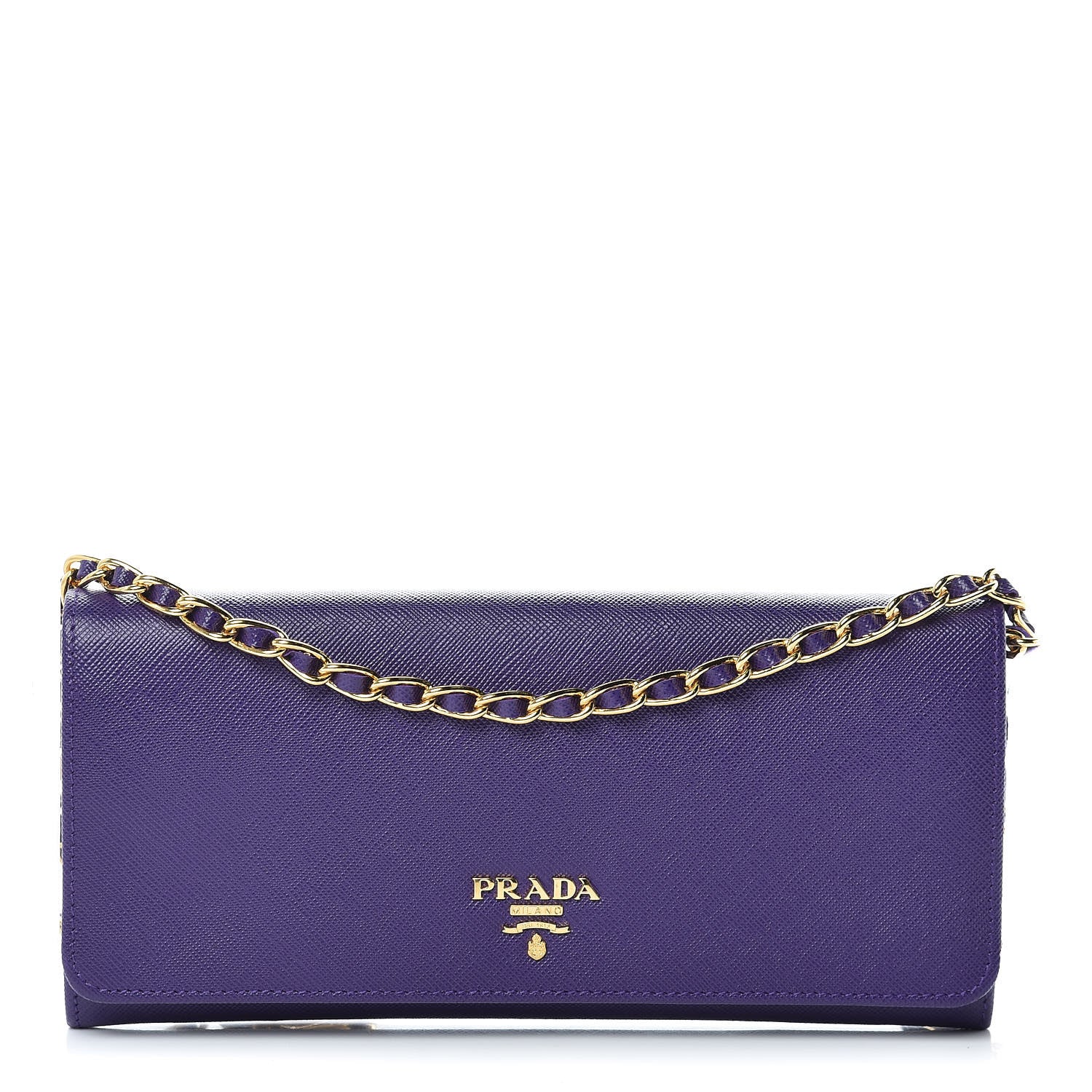 Prada Saffiano Metal Oro Chain Wallet Viola 1 of 11