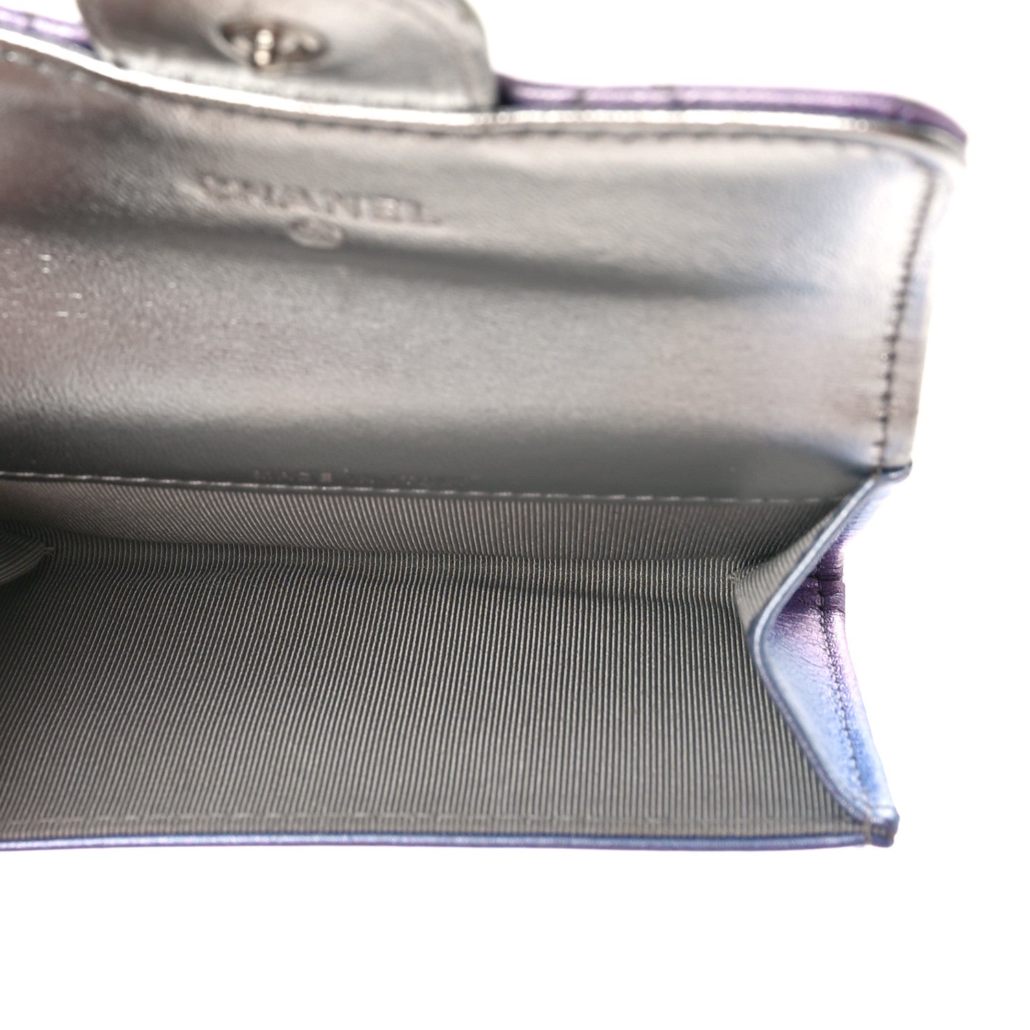 Chanel Gradient Metallic Calfskin Quilted Flap Card Holder Wallet Silver Blue Yellow Purple 5 of 10