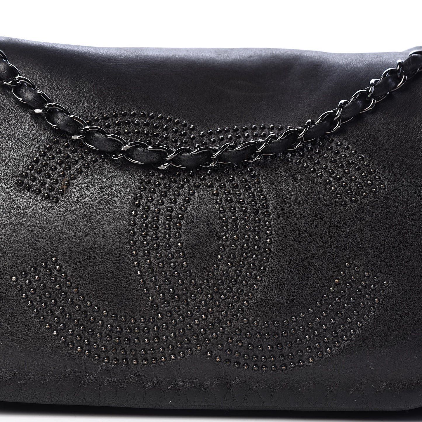 Lambskin Studded Accordion CC Flap Black