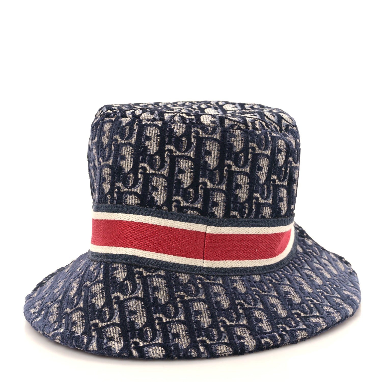 Christian Dior Velvet Oblique Large Brim Bucket Hat 57 Bleu Red 5 of 8