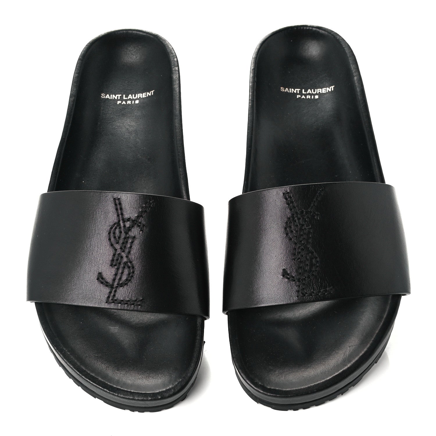 Saint Laurent Calfskin Monogram Jimmy Joan Slide Sandals 38 Black 4 of 9