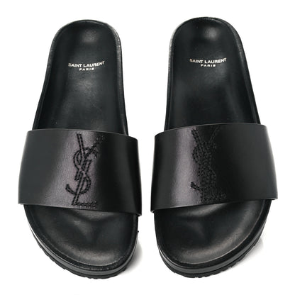 Saint Laurent Calfskin Monogram Jimmy Joan Slide Sandals 38 Black 4 of 9