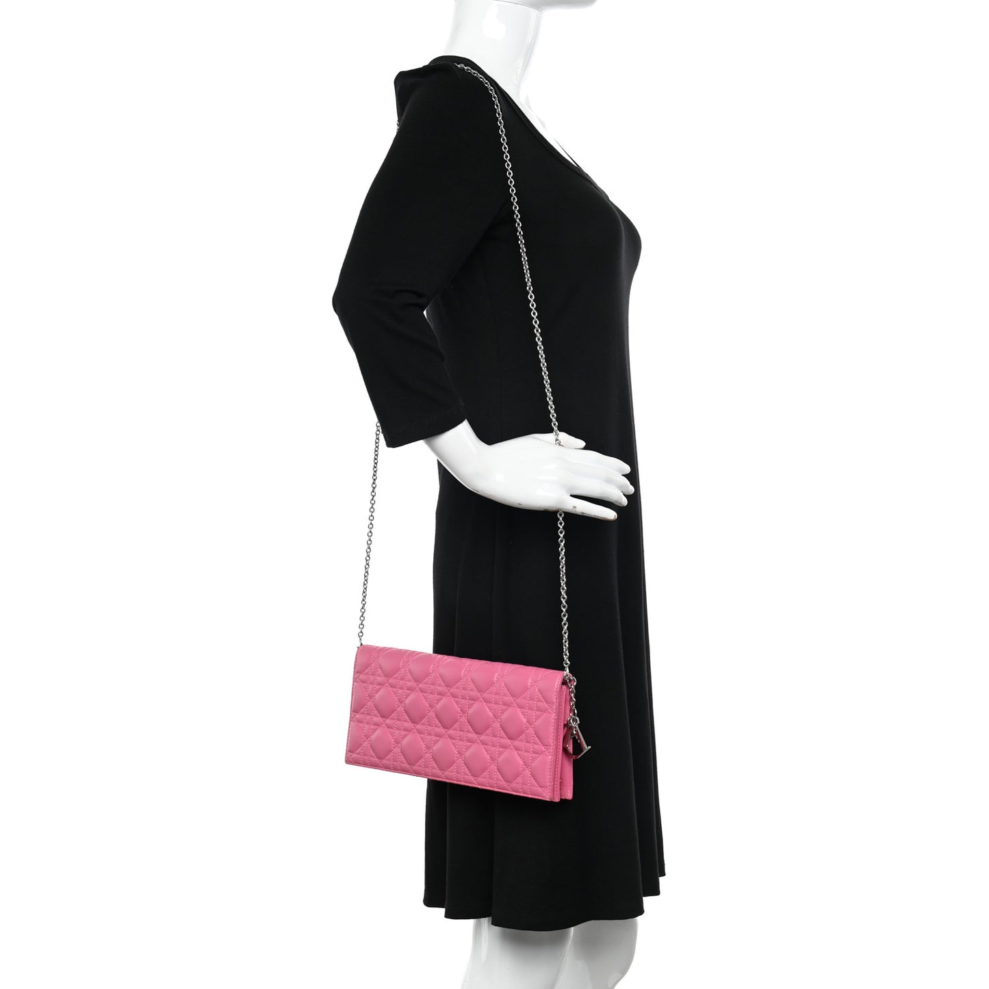Lambskin Cannage Lady Dior Convertible Clutch Fuchsia