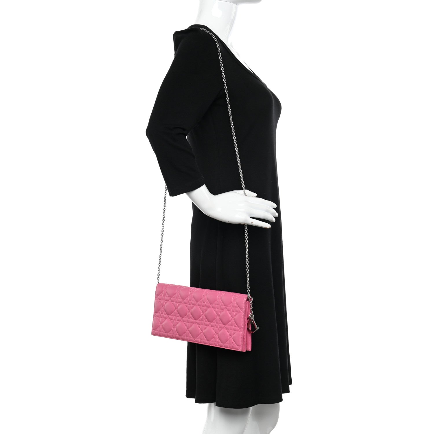 Christian Dior Lambskin Cannage Lady Dior Convertible Clutch Fuchsia 2 of 10