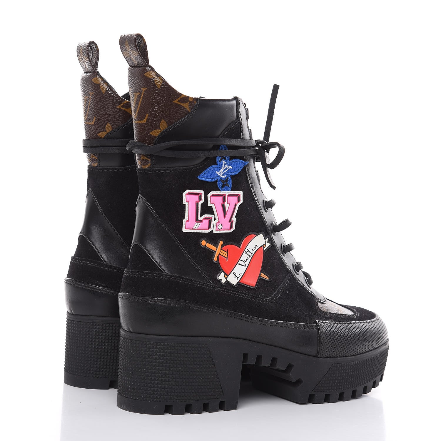 Louis Vuitton Suede Calfskin Monogram LV Black Heart Laureate Platform Desert Boots 36 Black 4 of 8