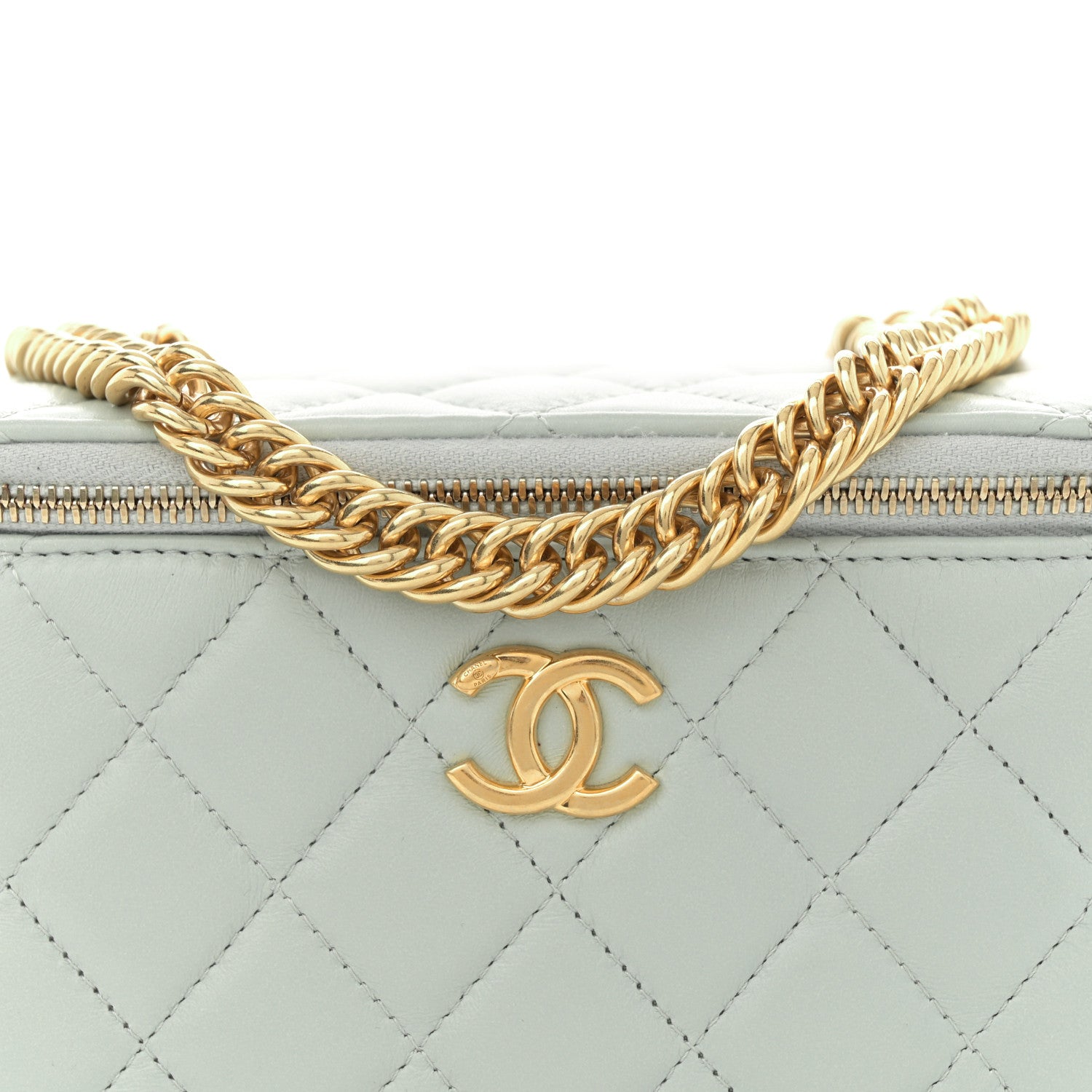 Chanel Lambskin Enamel Quilted Logo Small Vanity Case With Chain Light Grey 8 of 11