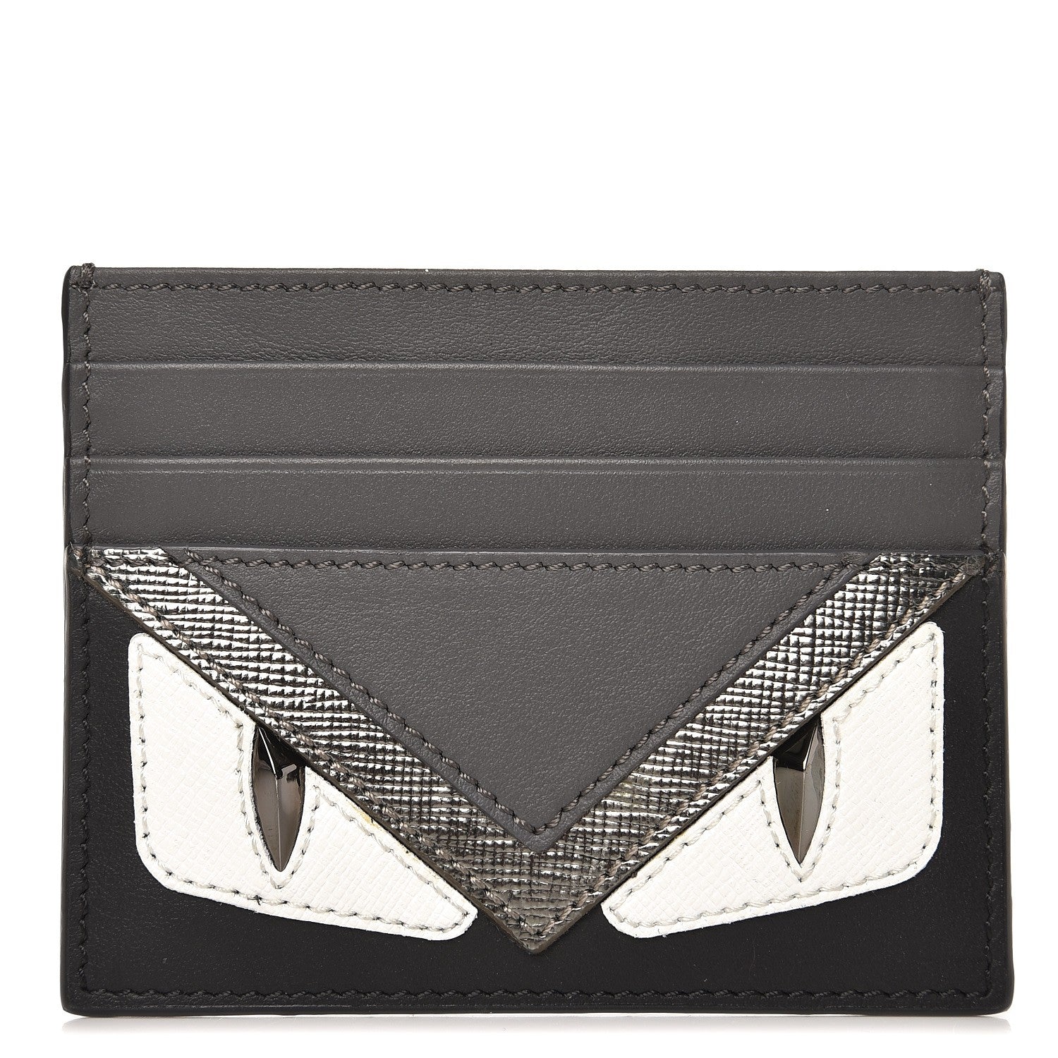 Fendi Vitello Century Elite Monster Eyes Card Holder Asfalto Graphite 1 of 6
