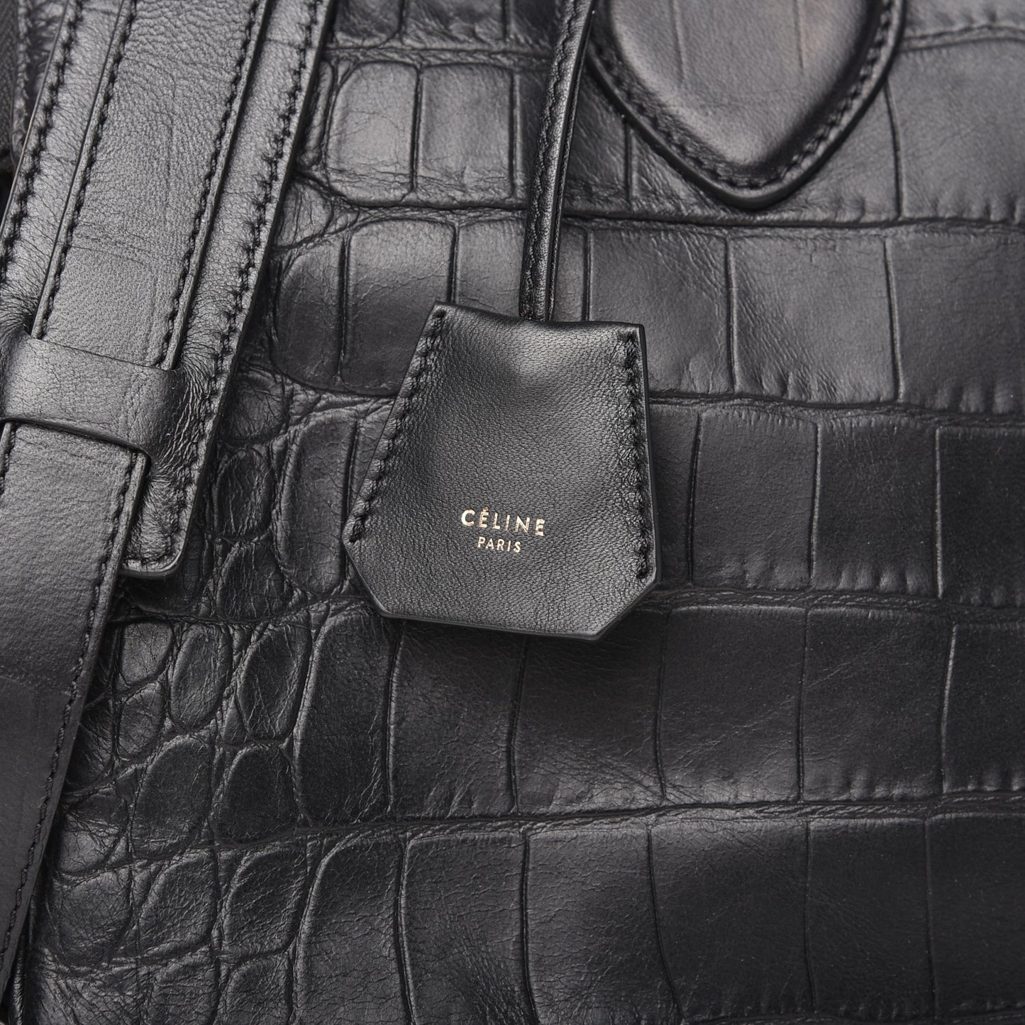 Crocodile Embossed Calfskin Small Triptyque Satchel Black