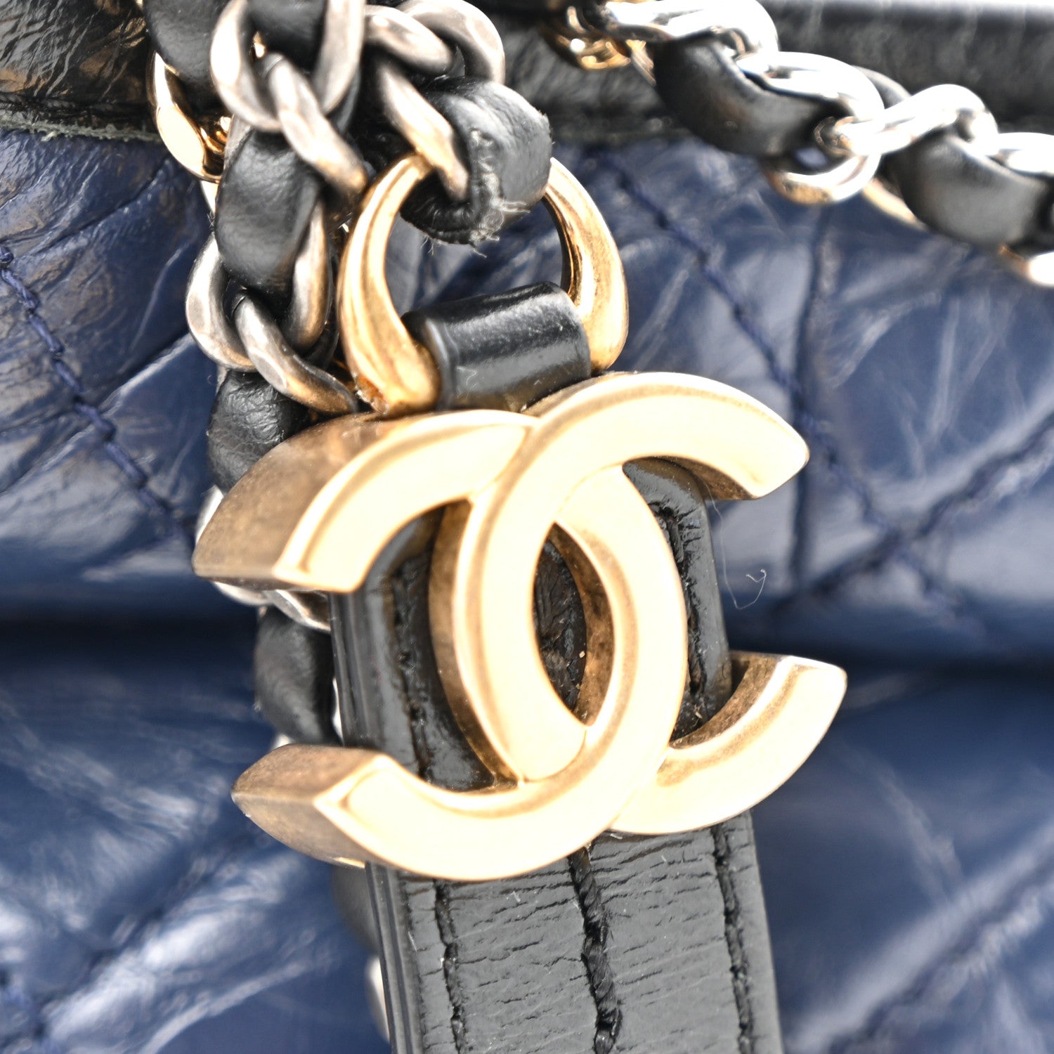 Chanel Aged Calfskin Quilted Small Gabrielle Hobo Navy Black 12 of 13