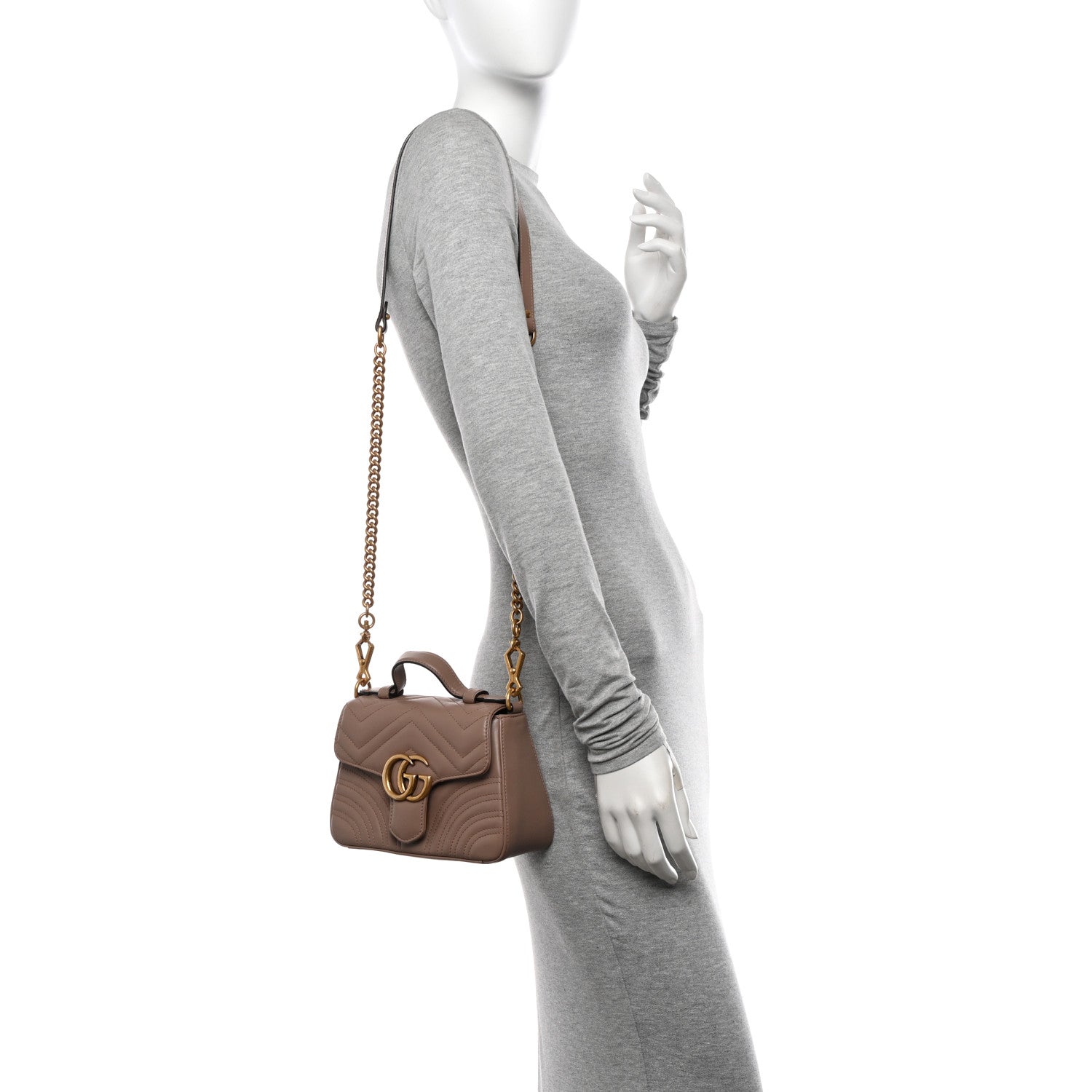 Gucci Calfskin Matelasse Mini GG Marmont Top Handle Shoulder Bag Porcelain Rose 2 of 16