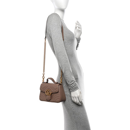 Gucci Calfskin Matelasse Mini GG Marmont Top Handle Shoulder Bag Porcelain Rose 2 of 16