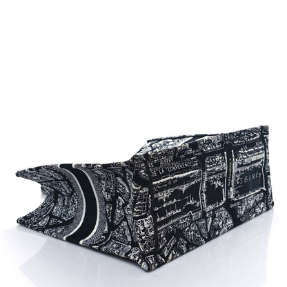 Christian Dior Canvas Embroidered Large Plan De Paris Book Tote Black White 4 of 9