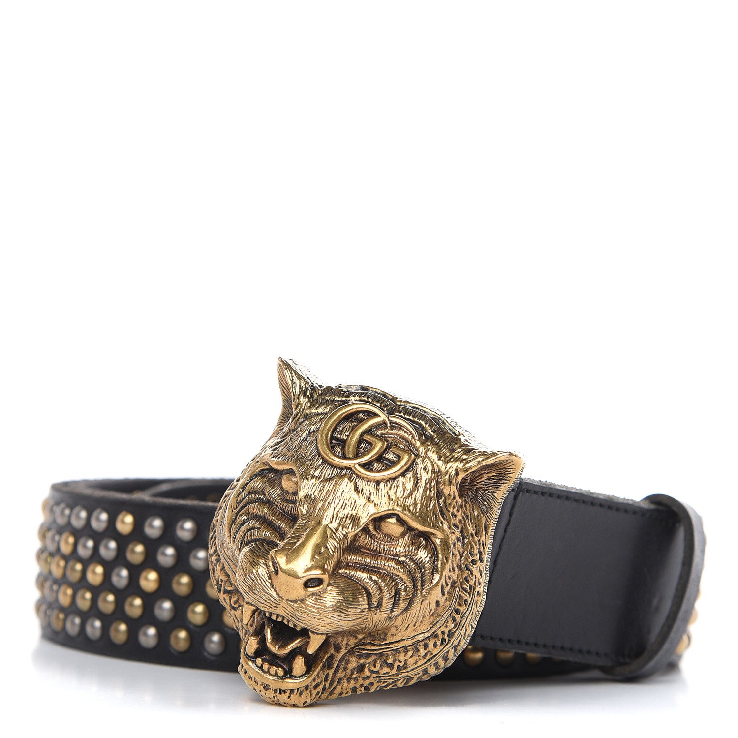 Gucci Calfskin Studded Feline Belt 100 40 Black 1 of 7