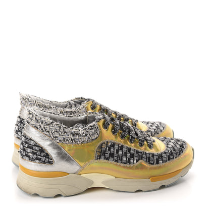Chanel Tweed Lambskin Tennis Sneakers 36.5 Black White Argent 4 of 13